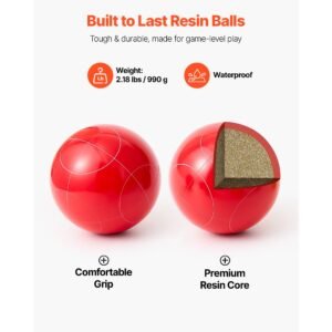 bocce ball set, 107 mm, with 8 resin balls, pallino, carrying bag and measuring rope, red and green 2 colors, for 2 to 8 players, bocce ball game set for beach, lawn, family backyard, outdoor