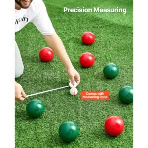 bocce ball set, 107 mm, with 8 resin balls, pallino, carrying bag and measuring rope, red and green 2 colors, for 2 to 8 players, bocce ball game set for beach, lawn, family backyard, outdoor