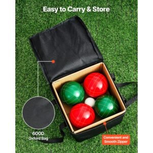 bocce ball set, 107 mm, with 8 resin balls, pallino, carrying bag and measuring rope, red and green 2 colors, for 2 to 8 players, bocce ball game set for beach, lawn, family backyard, outdoor