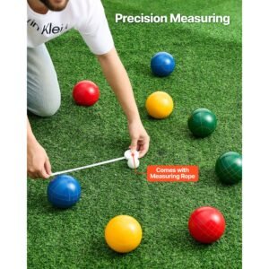 bocce ball set, 107 mm, with 8 resin balls, pallino, carrying bag and measuring rope, red/green/blue/yellow 4 colors, for 2 to 8 players, bocce ball game set for beach, lawn, family backyard