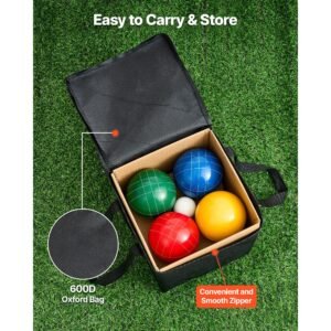 bocce ball set, 107 mm, with 8 resin balls, pallino, carrying bag and measuring rope, red/green/blue/yellow 4 colors, for 2 to 8 players, bocce ball game set for beach, lawn, family backyard