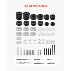 body mount bushing kit, compatible with 1980 1998 ford f150 f250 f350, 62 pcs polyurethane body mount kit, quick replacement, durable components for improving bumpy driving performance, black