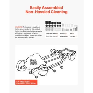 body mount bushing kit, compatible with 1980 1998 ford f150 f250 f350, 62 pcs polyurethane body mount kit, quick replacement, durable components for improving bumpy driving performance, black