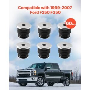 body mount bushing kit, compatible with 1999 2007 ford f250 f350, 60 pcs polyurethane body mount kit, quick replacement, durable components for improving bumpy driving performance, black