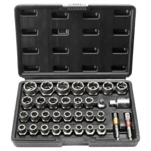 bolt extractor set, 29 piece bolt and nut remover set, 6mm to 10mm, 13/32" to 3/4", cr mo steel extraction socket set with storage case, for removing damaged rusted bolts, nuts and screws