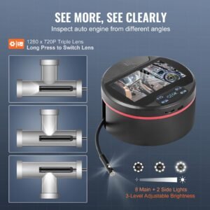 borescope triple lens endoscope camera with light, 4.3" ips screen inspection camera with 8 + 2 lights, ip67 waterproof snake scope camera for automotive, plumbing (16.4ft cable, 32gb card)