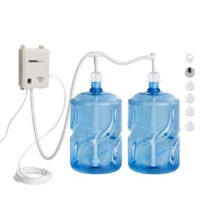 bottled water dispenser pump system, 2x5 gallon dispensing system, automatic electric water dispenser, double pipe water jug pump, compatible use with coffee/tea machine, refrigerator, ice maker
