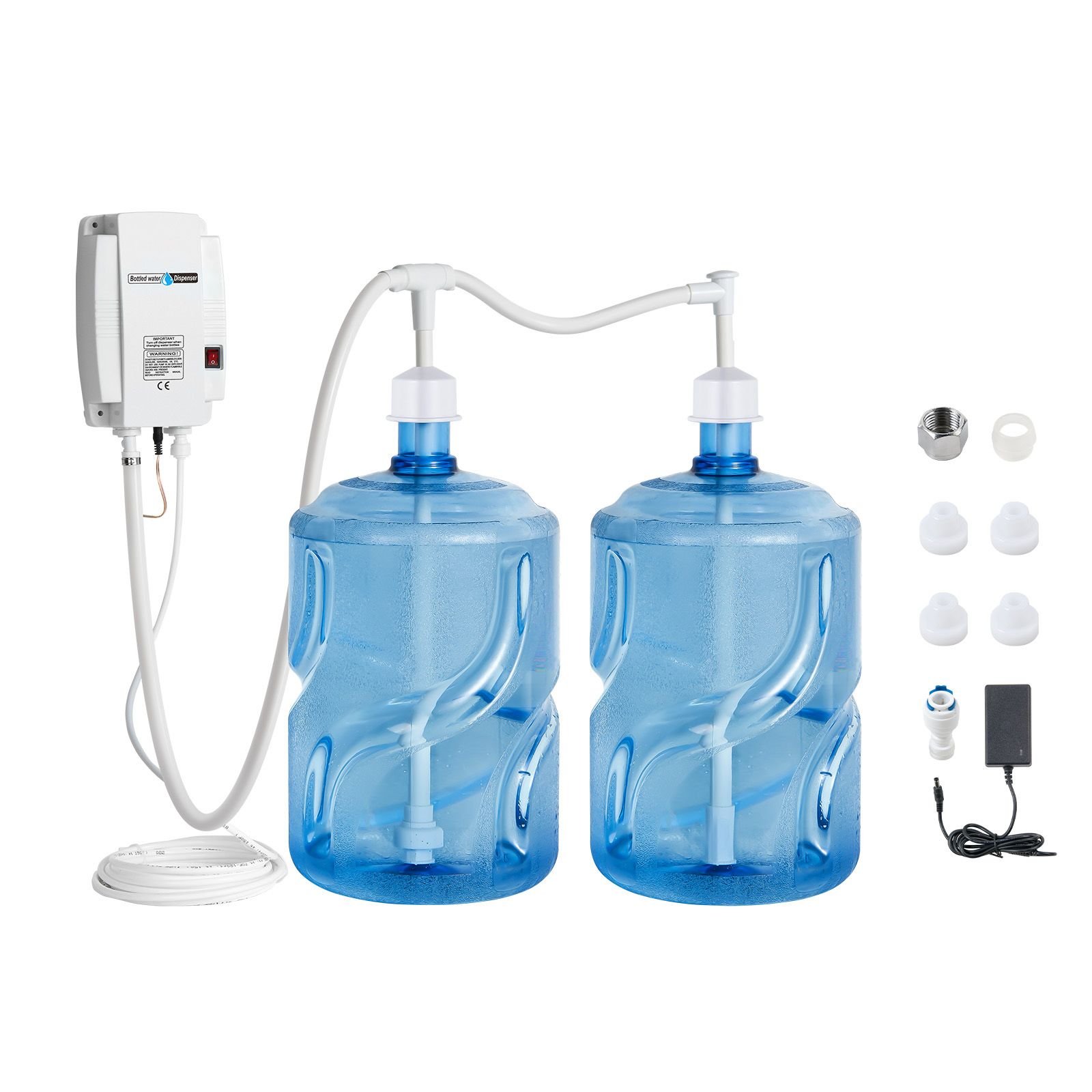 bottled water dispenser pump system, 2x5 gallon dispensing system, automatic electric water dispenser, double pipe water jug pump, compatible use with coffee/tea machine, refrigerator, ice maker