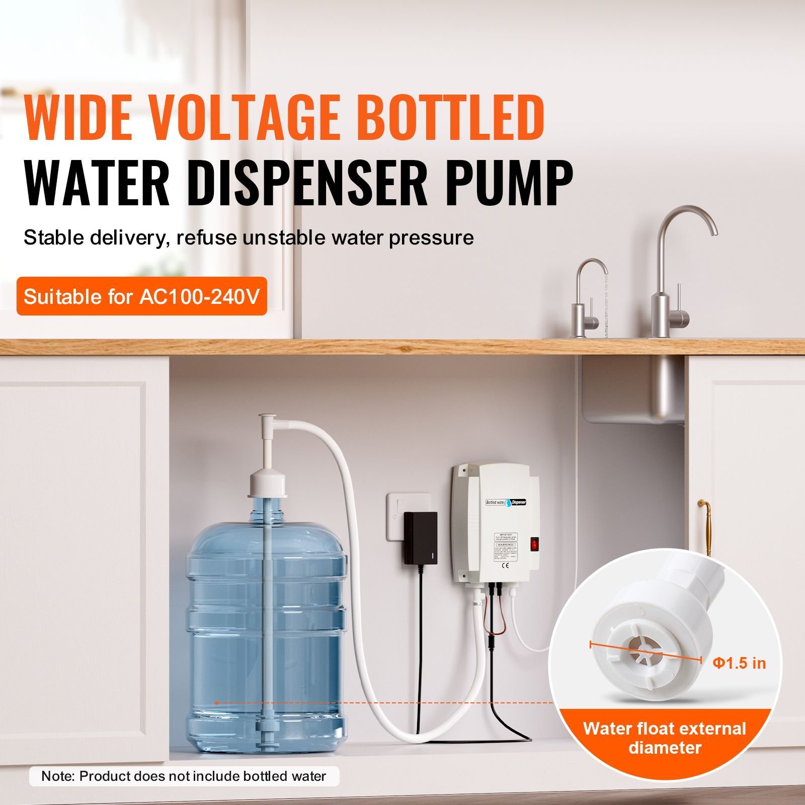 bottled water dispenser pump system, 5 gallon dispensing system, automatic electric water dispenser, single inlet water jug pump, compatible use with coffee/tea machine, refrigerator, ice maker