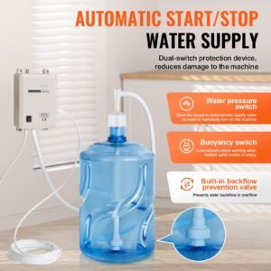 bottled water dispenser pump system, 5 gallon dispensing system, automatic electric water dispenser, single inlet water jug pump, compatible use with coffee/tea machine, refrigerator, ice maker