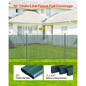 bottom locking privacy slats, double wall vertical bottom locking slats for chain link fence, high density hdpe chain link slats ideally fit 4' high fence for garden, farm, sports field(green)