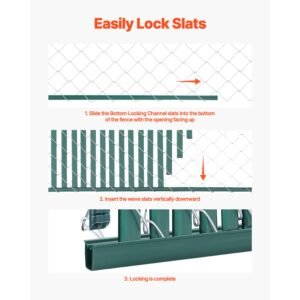 bottom locking privacy slats, double wall vertical bottom locking slats for chain link fence, high density hdpe chain link slats ideally fit 4' high fence for garden, farm, sports field(green)
