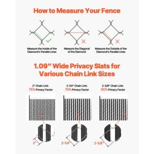 bottom locking privacy slats, double wall vertical bottom locking slats for chain link fence, high density hdpe chain link slats ideally fit 6' high fence for garden, farm, sports field(black)