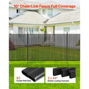 bottom locking privacy slats, double wall vertical bottom locking slats for chain link fence, high density hdpe chain link slats ideally fit 6' high fence for garden, farm, sports field(black)