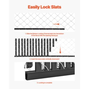 bottom locking privacy slats, double wall vertical bottom locking slats for chain link fence, high density hdpe chain link slats ideally fit 6' high fence for garden, farm, sports field(black)