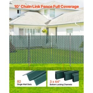 bottom locking privacy slats, single wall vertical bottom locking slats for chain link fence, high density hdpe chain link slats ideally fit 5' high fence for garden, farm, sports field(green)