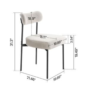 boucle dining chairs set of 4, mid century modern sherpa accent chairs, upholstered side chair for dining table, space saving white kitchen table chair with curved backrest and black metal legs