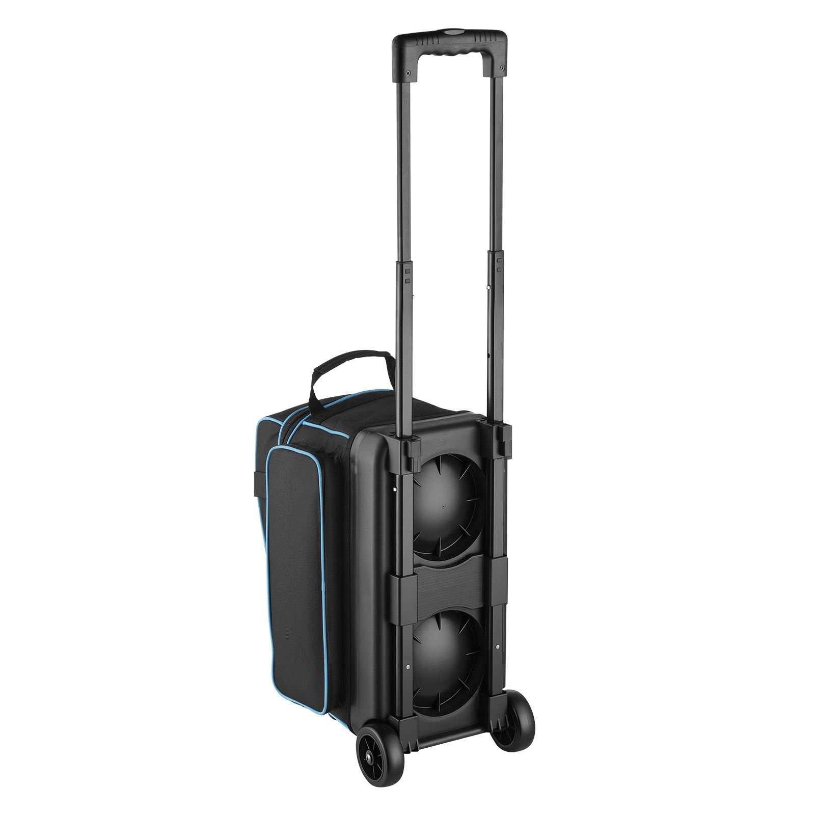 bowling ball bag, 2 ball double roller bowling bag with wheels, featuring a separate compartment for shoes (up to us size 16) & oversized accessory pocket, retractable handle extends to 41.32 in
