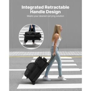 bowling ball bag, 3 ball double roller bowling bag with wheels, featuring a separate compartment for shoes (up to us size 16) & oversized accessory pocket, retractable handle extends to 41.34 in