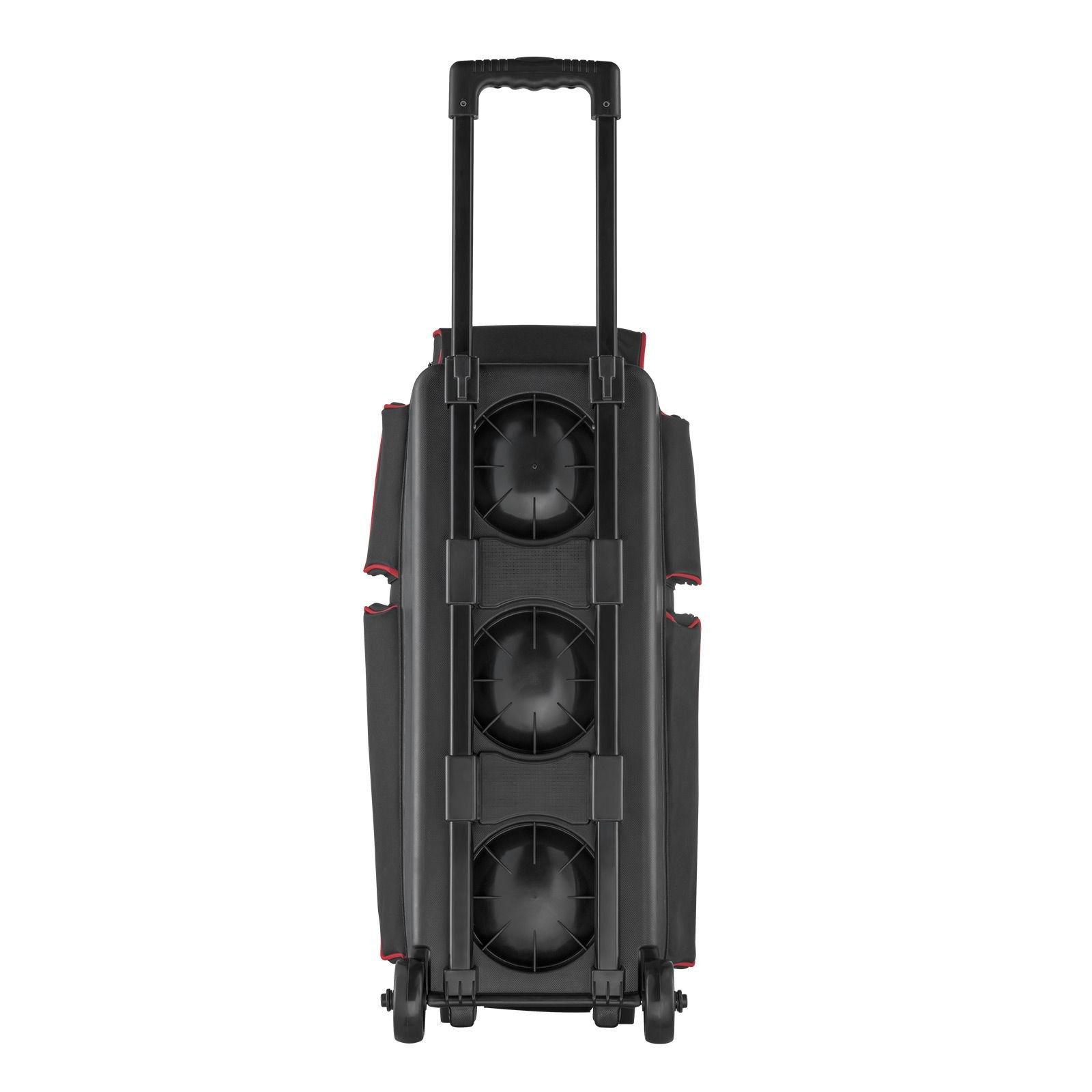 bowling ball bag, 3 ball double roller bowling bag with wheels, featuring a separate compartment for shoes (up to us size 16) & oversized accessory pocket, retractable handle extends to 41.34 in