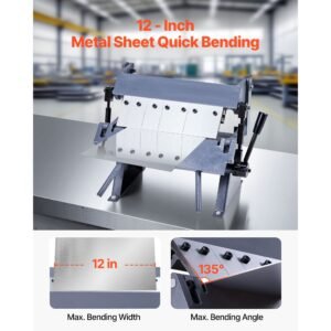box and pan brake, 12 in sheet metal bending brake, 20 gauge mild steel capacity, 0 135 degree adjustable, metal bender machine with 5 fingers, heavy duty aluminum folder for precise bending