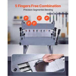 box and pan brake, 12 in sheet metal bending brake, 20 gauge mild steel capacity, 0 135 degree adjustable, metal bender machine with 5 fingers, heavy duty aluminum folder for precise bending