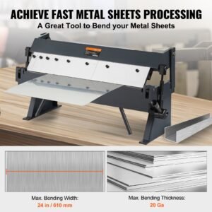 box and pan brake, 24 inch, 0 130 degrees sheet metal bending brake, portable metal bender with 20 gauge low carbon steel 14 gauge aluminum capacity, 5 adjustable fingers for metal bending