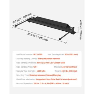 box and pan brake, 30 in sheet metal bending brake, 18 gauge capacity, 0 135 degree adjustable, metal bender machine, no wobbling, heavy duty aluminum folder for precise batch bending