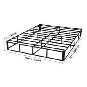 box spring, queen size bed frame with washable fabric cloth, heavy duty metal frame for queen bed, 9 in mattress foundation, 3500 lbs max weight capacity, easy assembly, 79.1l x 59.6w x 9.1h in
