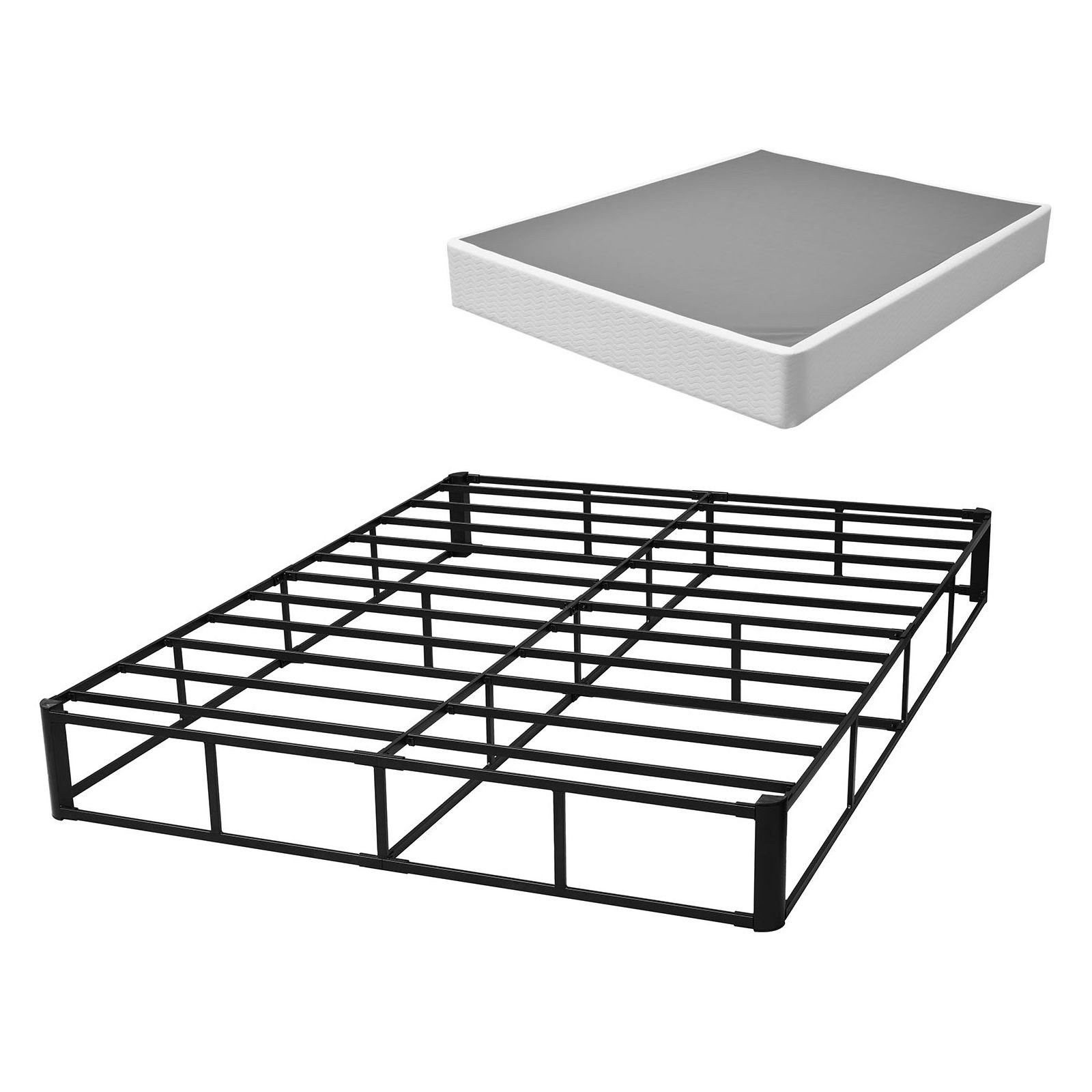 box spring, queen size bed frame with washable fabric cloth, heavy duty metal frame for queen bed, 9 in mattress foundation, 3500 lbs max weight capacity, easy assembly, 79.1l x 59.6w x 9.1h in
