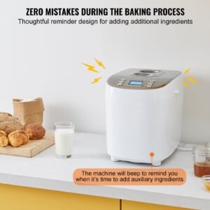 bread maker, 15 in 1 3lb dough machine, nonstick ceramic pan automatic breadmaker with gluten free setting, whole wheat bread making, digital, programmable, 3 loaf sizes, 3 crust colors, white