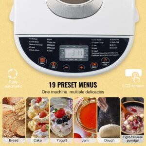 bread maker, 19 in 1 2lb dough machine, nonstick ceramic pan automatic breadmaker with gluten free setting, whole wheat bread making, digital, programmable, 3 loaf sizes, 3 crust colors, white