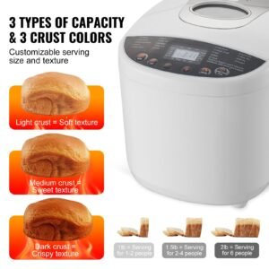 bread maker, 19 in 1 2lb dough machine, nonstick ceramic pan automatic breadmaker with gluten free setting, whole wheat bread making, digital, programmable, 3 loaf sizes, 3 crust colors, white