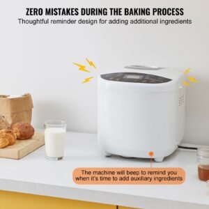 bread maker, 19 in 1 2lb dough machine, nonstick ceramic pan automatic breadmaker with gluten free setting, whole wheat bread making, digital, programmable, 3 loaf sizes, 3 crust colors, white