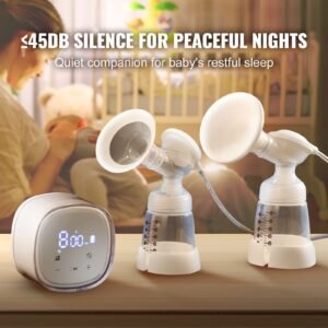 breast pump, double electric breast pumps, 4 modes & 16 levels, 300mmhg strong suction, 2800mah rechargeable anti backflow breastfeeding pump with led display, 18/21mm inserts, 24/28mm flanges