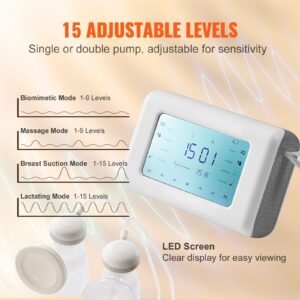 breast pump, single/double adjustable electric breast pumps, 4 modes & 9/15 levels, reciprocating piston pumps, 4000mah anti backflow breastfeeding pump with 300mmhg high suction, 18/22mm flange
