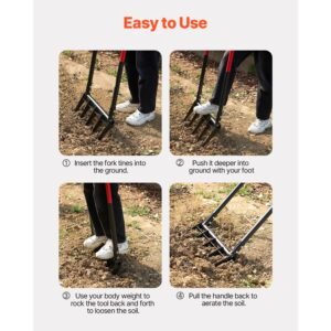 broad fork, 5 tine pitchfork with dual fiberglass handles, heavy duty garden fork , ergonomic u shaped design broadfork hand tiller, gardening tool for composting transplanting aeration