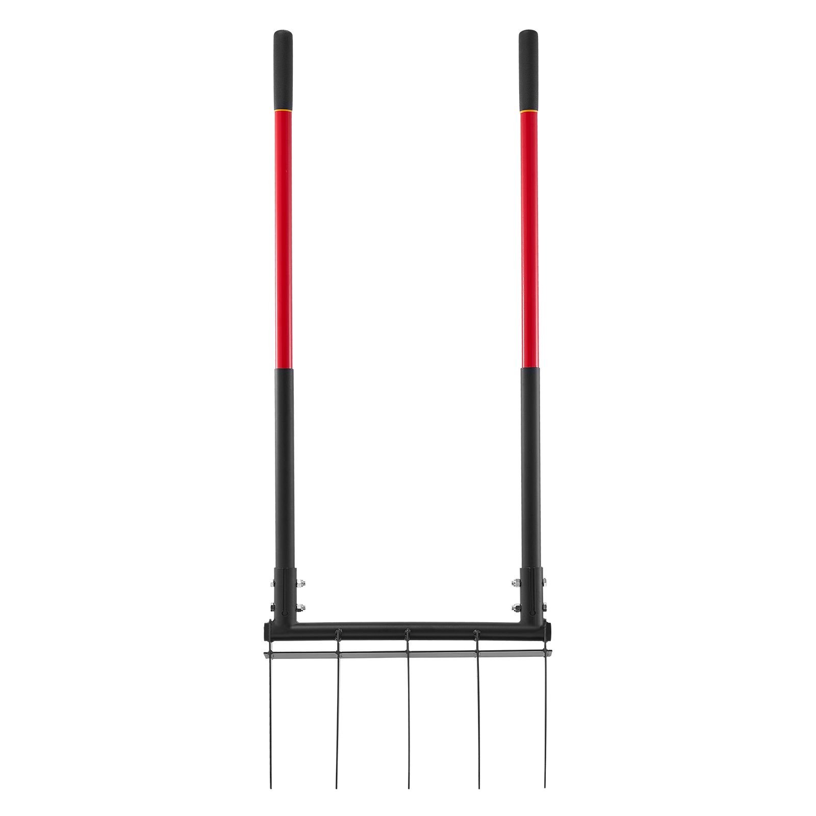 broad fork, 5 tine pitchfork with dual fiberglass handles, heavy duty garden fork , ergonomic u shaped design broadfork hand tiller, gardening tool for composting transplanting aeration