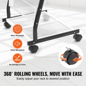 brochure display rack, 6 tier magazine literature display stand, floor standing magazine rack newspaper catalog holders, movable with 4 wheels (2 lockable) for shop exhibitions office, 6 pockets