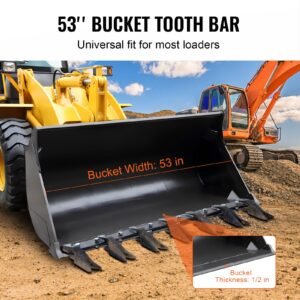 bucket tooth bar, 53'', heavy duty tractor bucket teeth bar for sub compact tractor loader, 4560 lbs load bearing capacity, fits bucket cutting edges sized 1/2" or less with no drilling required