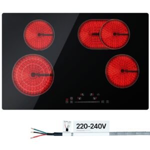 built in electric stove top, 30.3 x 20.5 inch 4 burners, 240v glass radiant cooktop with sensor touch control, timer & child lock included, 9 power levels for simmer steam slow cook fry