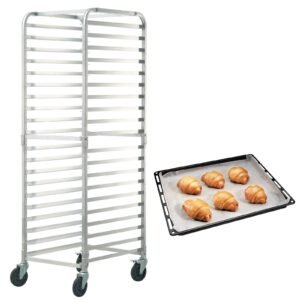 bun pan rack, 20 tier commercial bakery racks with brake wheels, aluminum racking trolley storage for half & full sheet, speed rack for kitchen home, bread baking equipment, 26"l x 20.4"w x 70"h
