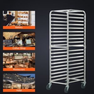 bun pan rack, 20 tier commercial bakery racks with brake wheels, aluminum racking trolley storage for half & full sheet, speed rack for kitchen home, bread baking equipment, 26"l x 20.4"w x 70"h