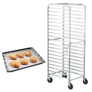 bun pan rack, 20 tier commercial bakery racks with brake wheels, aluminum racking trolley storage for half & full sheet, speed rack for kitchen home, bread baking equipment, 26"l x 20.4"w x 70"h