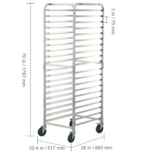 Bun Pan Rack, 20-Tier Commercial Bakery Racks with Brake Wheels, Aluminum Racking Trolley Storage for Half & Full Sheet, Speed Rack For Kitchen Home, Bread Baking Equipment, 26"L x 20.4"W x 70"H