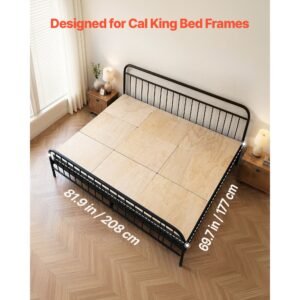 bunkie board, cal king 69.7 x 81.9 in, foldable bed board under mattress with nylon webbing, plywood, rounded edges, anti sag design for metal frames, sleeper sofas, platform and bunk beds