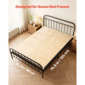 bunkie board, queen size 76.8 x 58.3 in, foldable bed board under mattress with nylon webbing, plywood, rounded edges, anti sag design for metal frames, sleeper sofas, platform and bunk beds