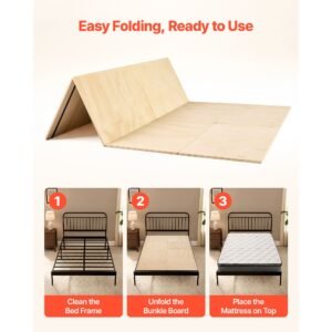 bunkie board, queen size 76.8 x 58.3 in, foldable bed board under mattress with nylon webbing, plywood, rounded edges, anti sag design for metal frames, sleeper sofas, platform and bunk beds