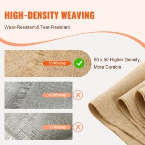 burlap fabric roll, 14' x 150 ft & 50 x 50 high density wide natural burlap fabric rolls, jute fabric burlap tree wrap roll, for decor, crafts, wedding, gardening, plant & tree winter covering