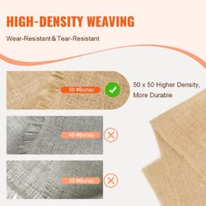 burlap fabric roll, 36' x 150 ft & 50 x 50 high density wide natural burlap fabric rolls, jute fabric burlap tree wrap roll, for decor, crafts, wedding, gardening, plant & tree winter covering